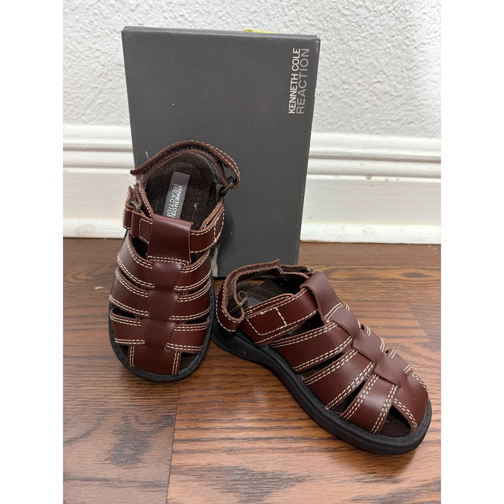 Kenneth Cole Reaction Kids Brown Fisherman Sandals Hook and Loop Sz 10 Kids NEW